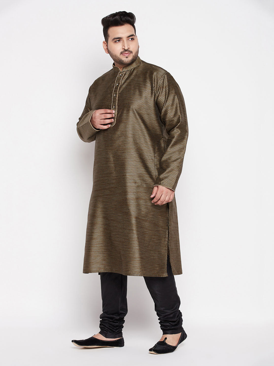 Men's Plus Size Black Woven Kurta And Pyjama Set