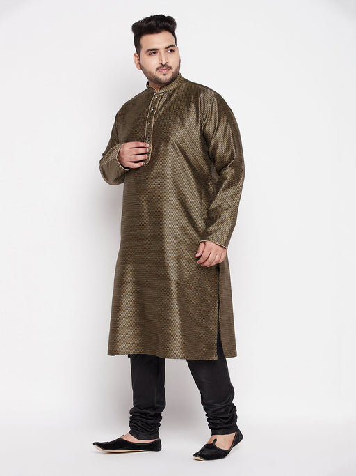 Men's Plus Size Black Woven Kurta And Pyjama Set