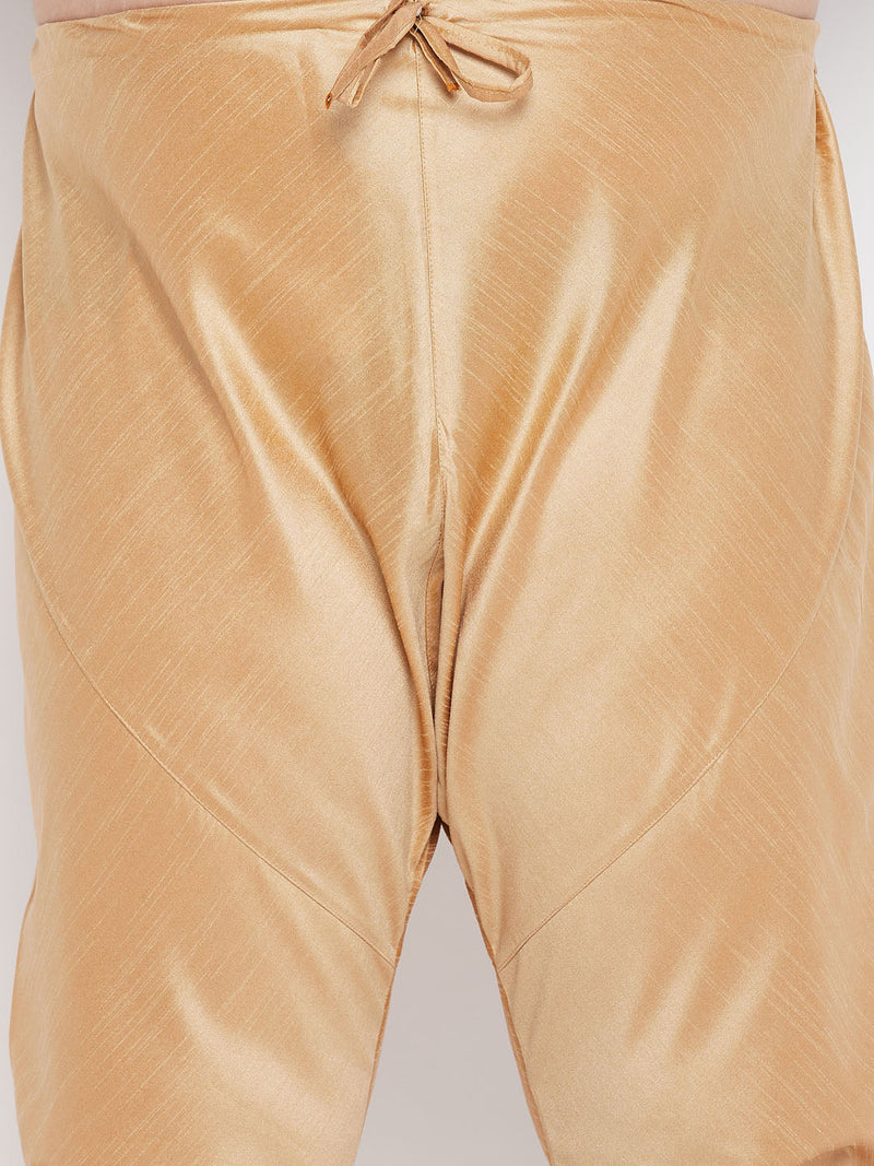 Men's Plus Size Black Woven Kurta And Rose Gold Pyjama Set