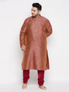 Men's Plus Size Maroon Woven Kurta And Maroon Pyjama Set