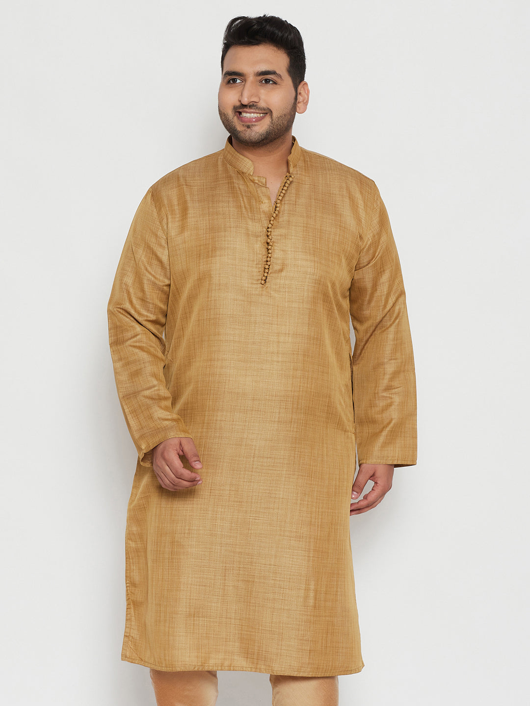 Men's Plus Size Beige Viscose Blend Kurta