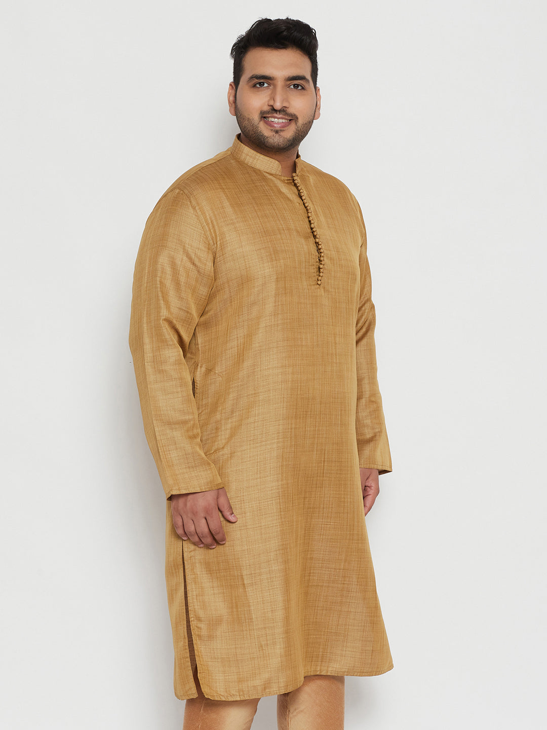 Men's Plus Size Beige Viscose Blend Kurta