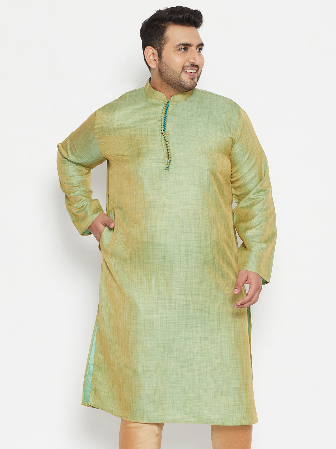 Men's Plus Size Mint Green Viscose Blend Kurta