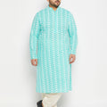Men's Plus Size Green Chikankari Embroidered Kurta And Cream Patiala Set