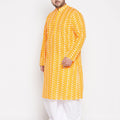 Men's Plus Size Orange Chikankari Embroidered Kurta And White Dhoti Set