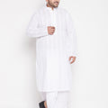 Men's Plus Size White Chikankari Embroidered Kurta And Dhoti Set