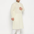 Men's Plus Size Yellow Chikankari Embroidered Kurta And White Cotton Pant Style Pyjama Set