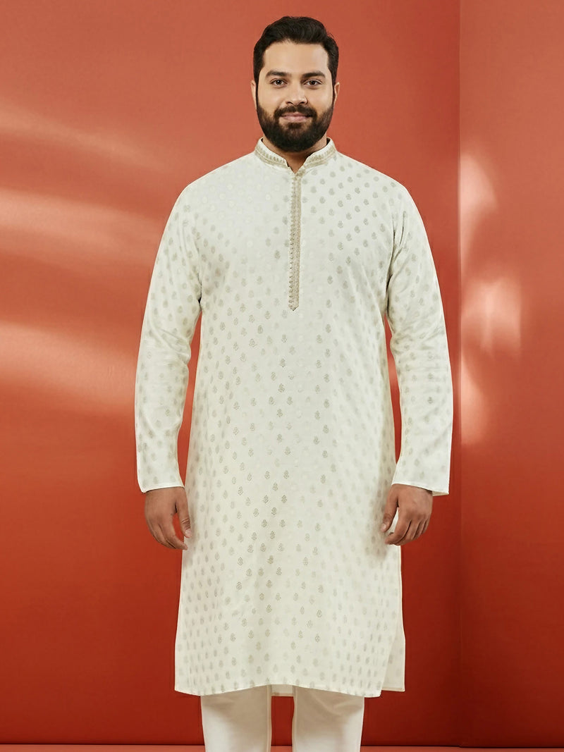 Men's Cream Silk Jacquard Kurta