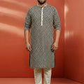 Men's Black Sequin Kurta with Cream Trousers