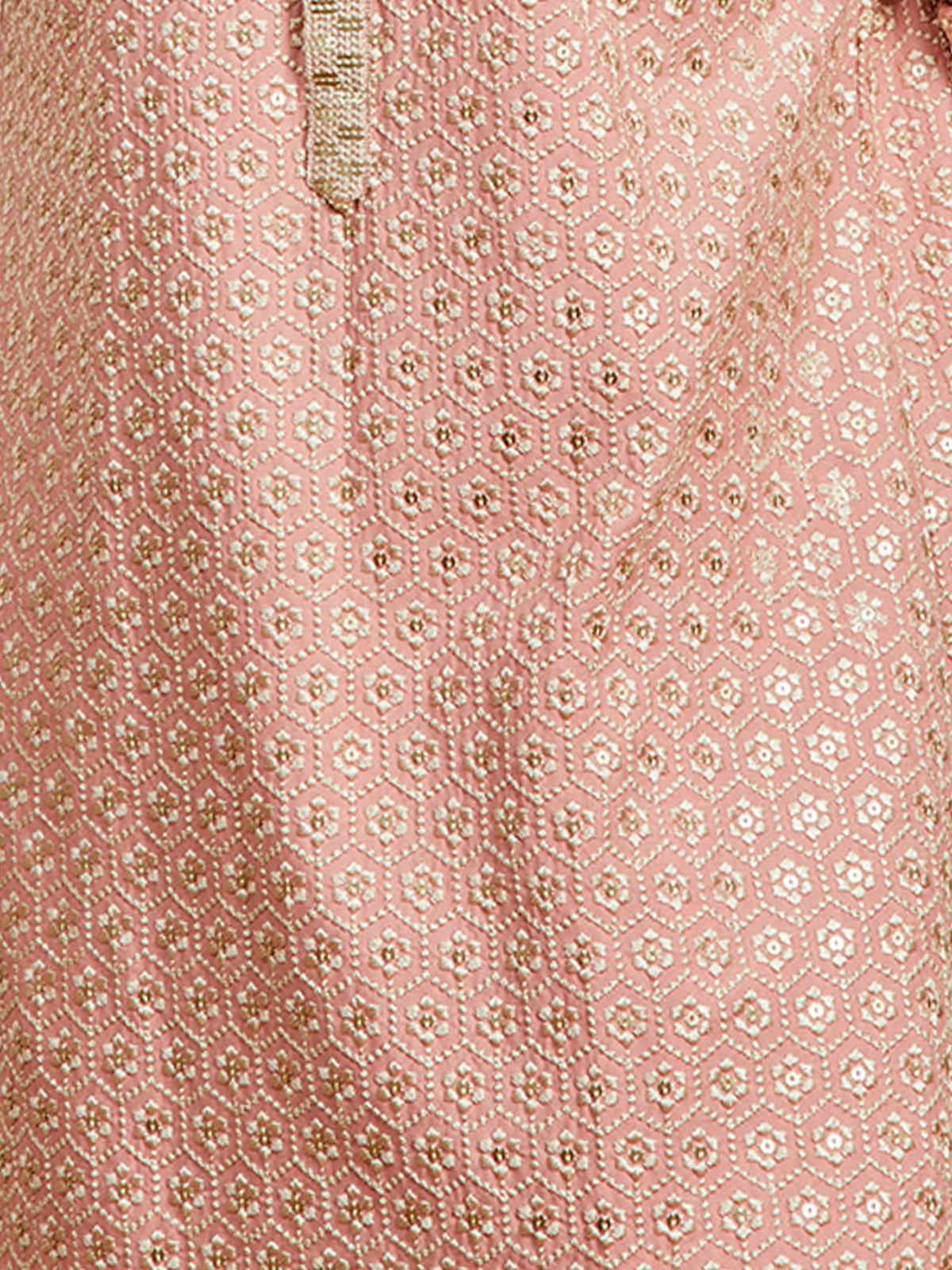 Men's Peach Sequin Embroidered Kurta with Cream Pant