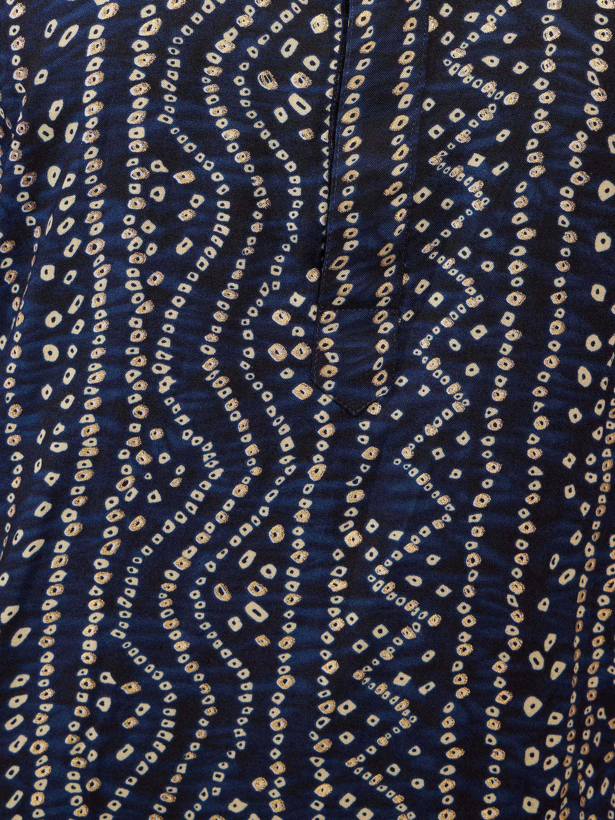 Men's Blue Bandhani Print Kurta with Cream Pyjama