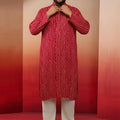 Men's Pink Bandhani Print Kurta with Cream Pyjama