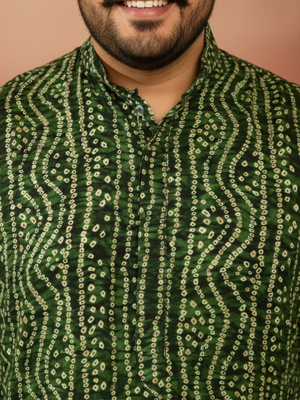 Men's Green Bandhani Kurta with Cream Pyjama