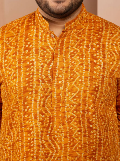 Men's Mustard Bandhani Print Kurta with Cream Pyjama