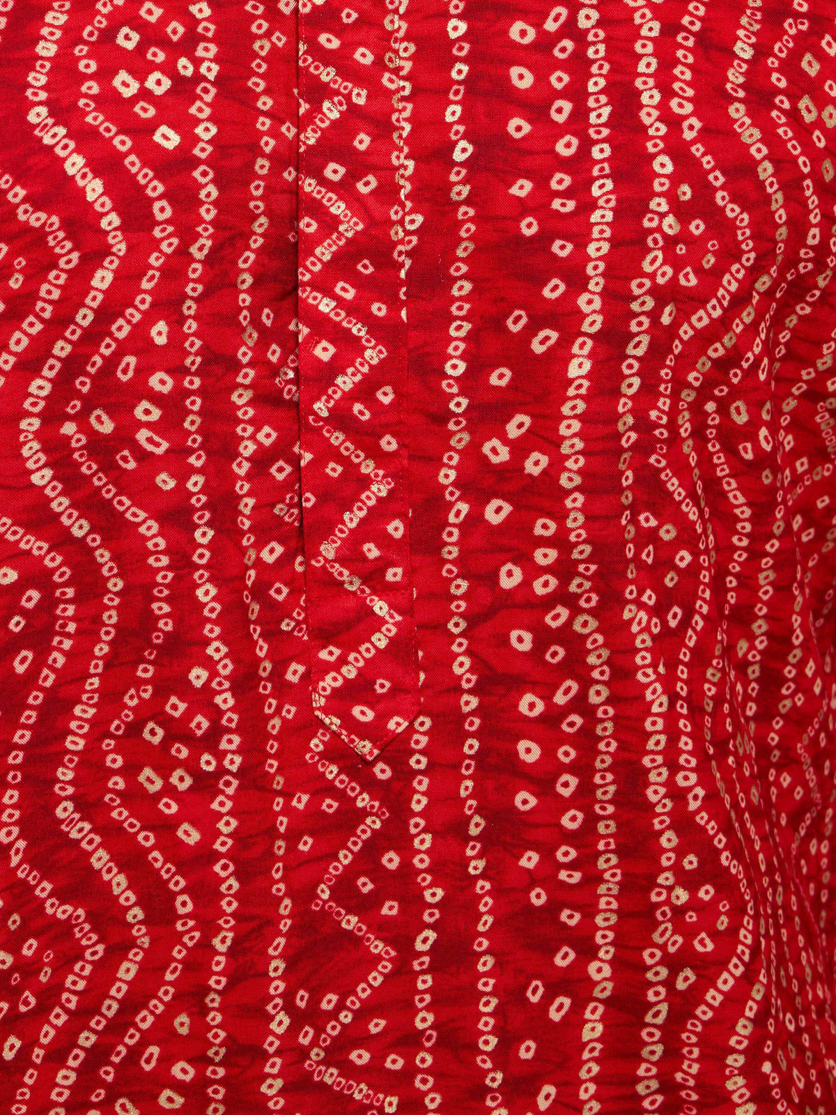 Men's Red Bandhani Print Kurta with Cream Pyjama