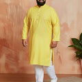 Men's Yellow Printed Kurta with Cream Pyjama