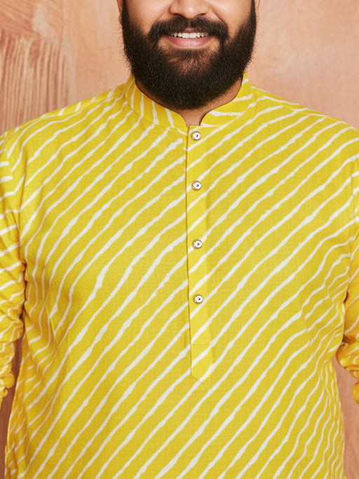 Men's Yellow Printed Kurta with Cream Pyjama