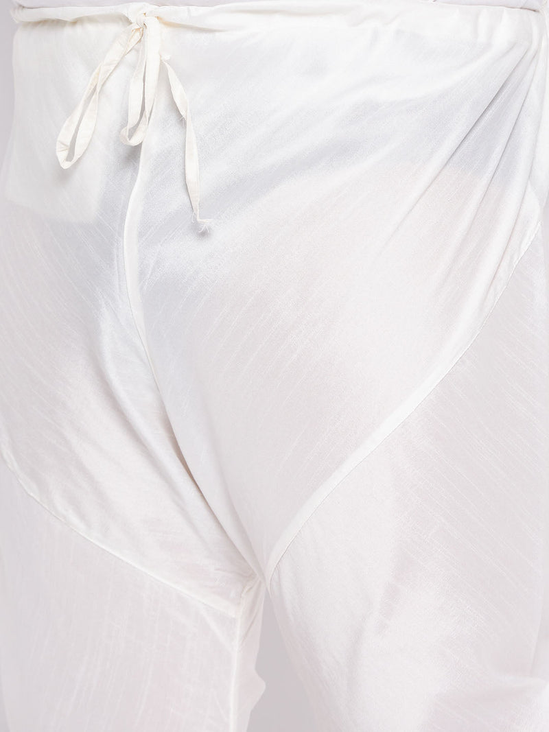 Men's Plus Size Black Cotton Silk Blend Kurta And Cream Pyjama Set