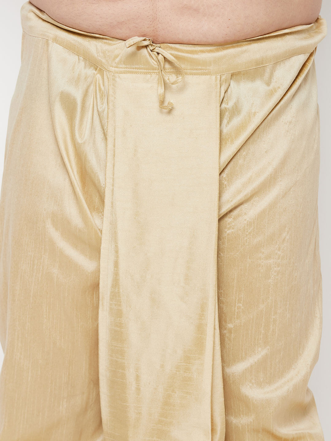 Men's Plus Size Coffee Silk Blend Kurta And Gold Dhoti Set