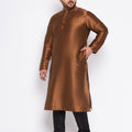 Men's Plus Size Coffee Brown Silk Blend Kurta And Black Pyjama Set