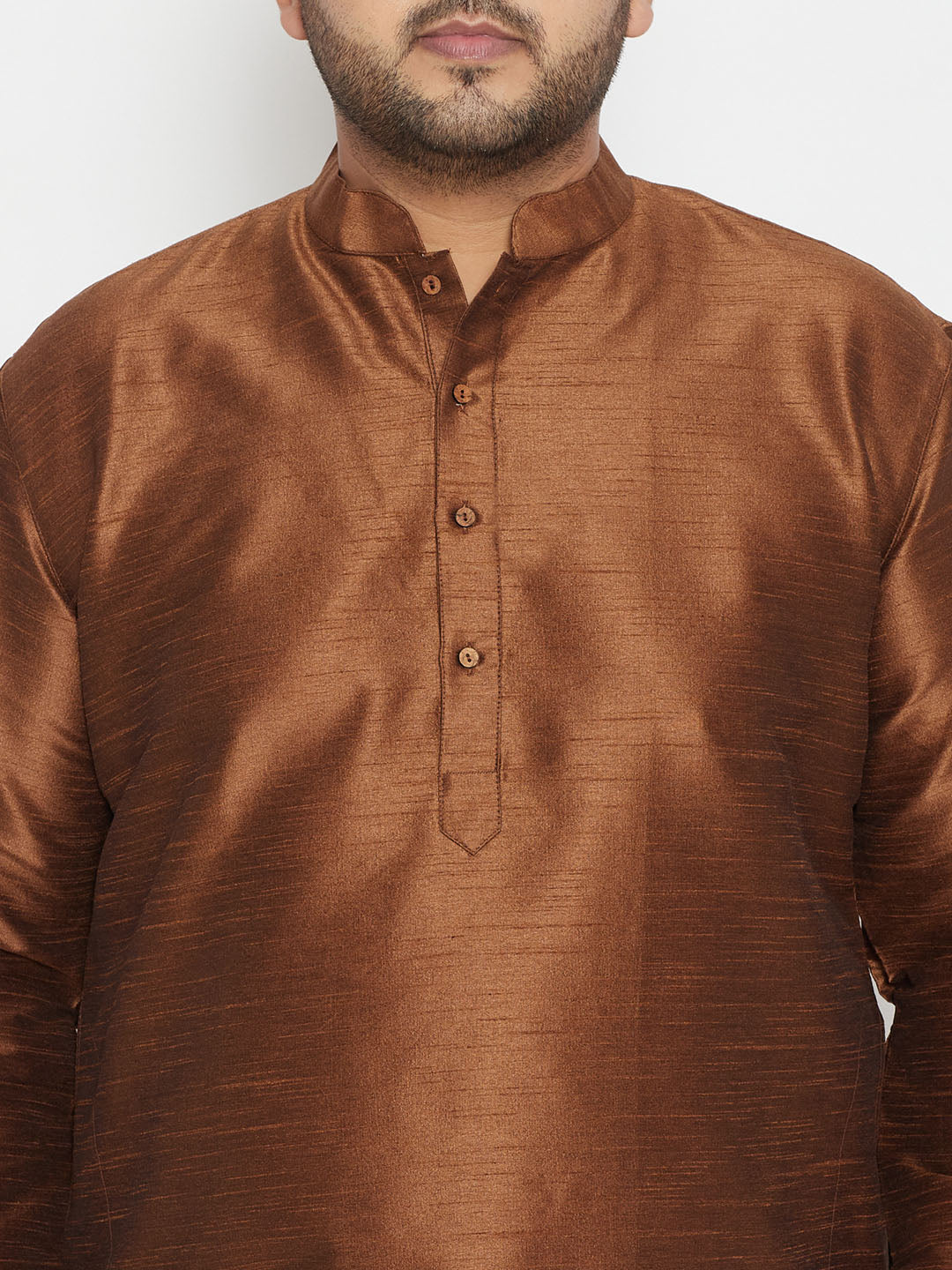 Men's Plus Size Coffee Brown Silk Blend Kurta Pyjama Set