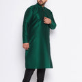 Men's Plus Size Green Silk Blend Kurta And Black Pyjama Set