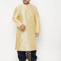 Men's Plus Size Gold Silk Blend Kurta And Navy Blue Dhoti Set