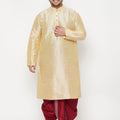 Men's Plus Size Gold Silk Blend Kurta And Maroon Dhoti Set