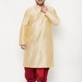 Men's Plus Size Gold Silk Blend Kurta And Maroon Solid Dhoti Set