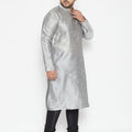 Men's Plus Size Grey And Black Silk Blend Kurta Pyjama Set