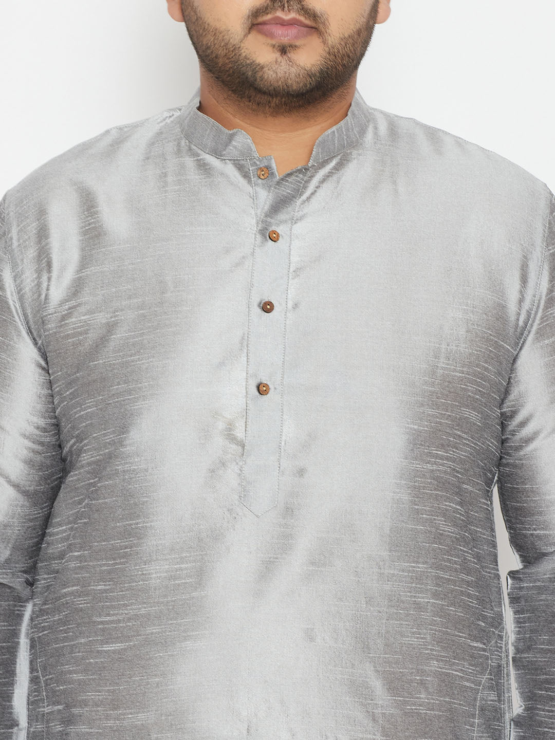Men's Plus Size Grey And Black Silk Blend Kurta Pyjama Set