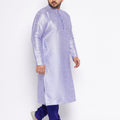 Men's Plus Size Lavender Silk Blend Kurta And Blue Pyjama Set