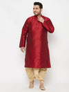 Men's Plus Size Maroon Silk Blend Kurta And Gold Dhoti Set