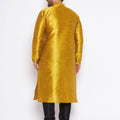 Men's Plus Size Mustard Silk Blend Kurta And Black Pyjama Set