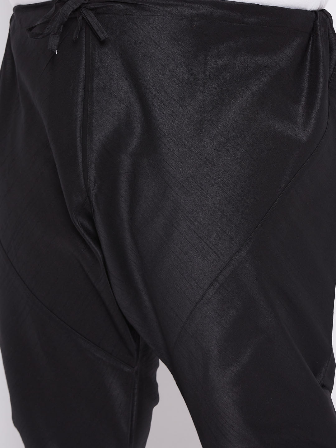 Men's Plus Size Mustard Silk Blend Kurta And Black Pyjama Set