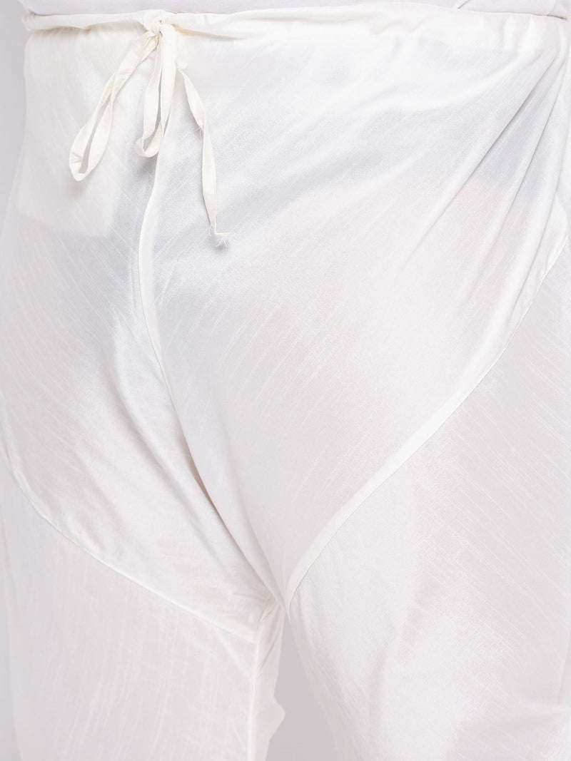 Men's Plus Size Navy Blue Silk Blend Kurta And Cream Pyjama Set