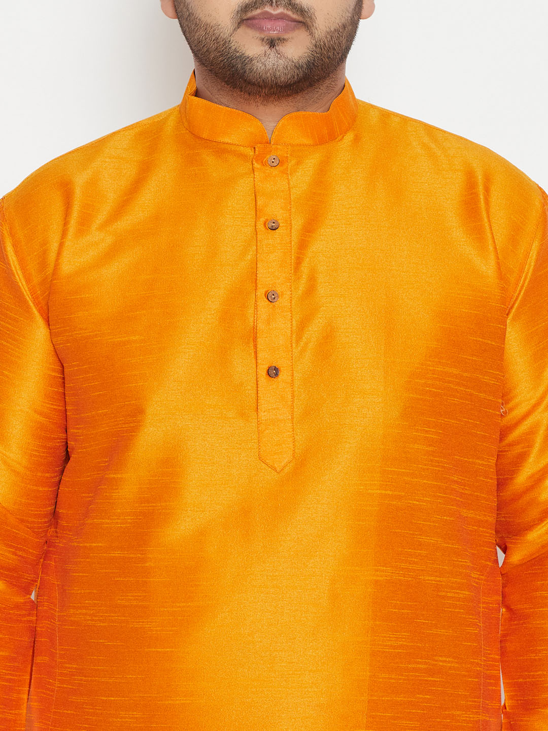 Men's Plus Size Orange And Maroon Silk Blend Kurta Pyjama Set
