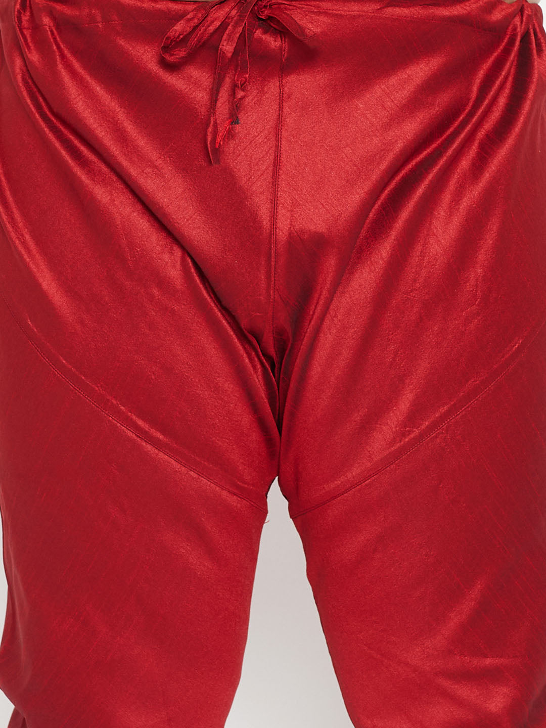 Men's Plus Size Orange And Maroon Silk Blend Kurta Pyjama Set