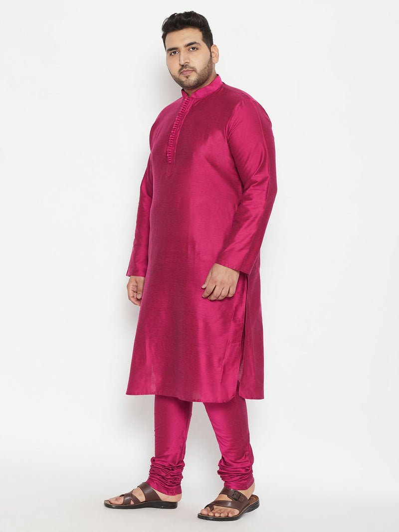 Men's Plus Size Fushia Pink Viscose Blend Kurta Pyjama Set