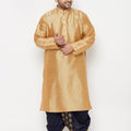 Men's Plus Size Rose Gold Silk Blend Kurta And Navy Blue Dhoti Set