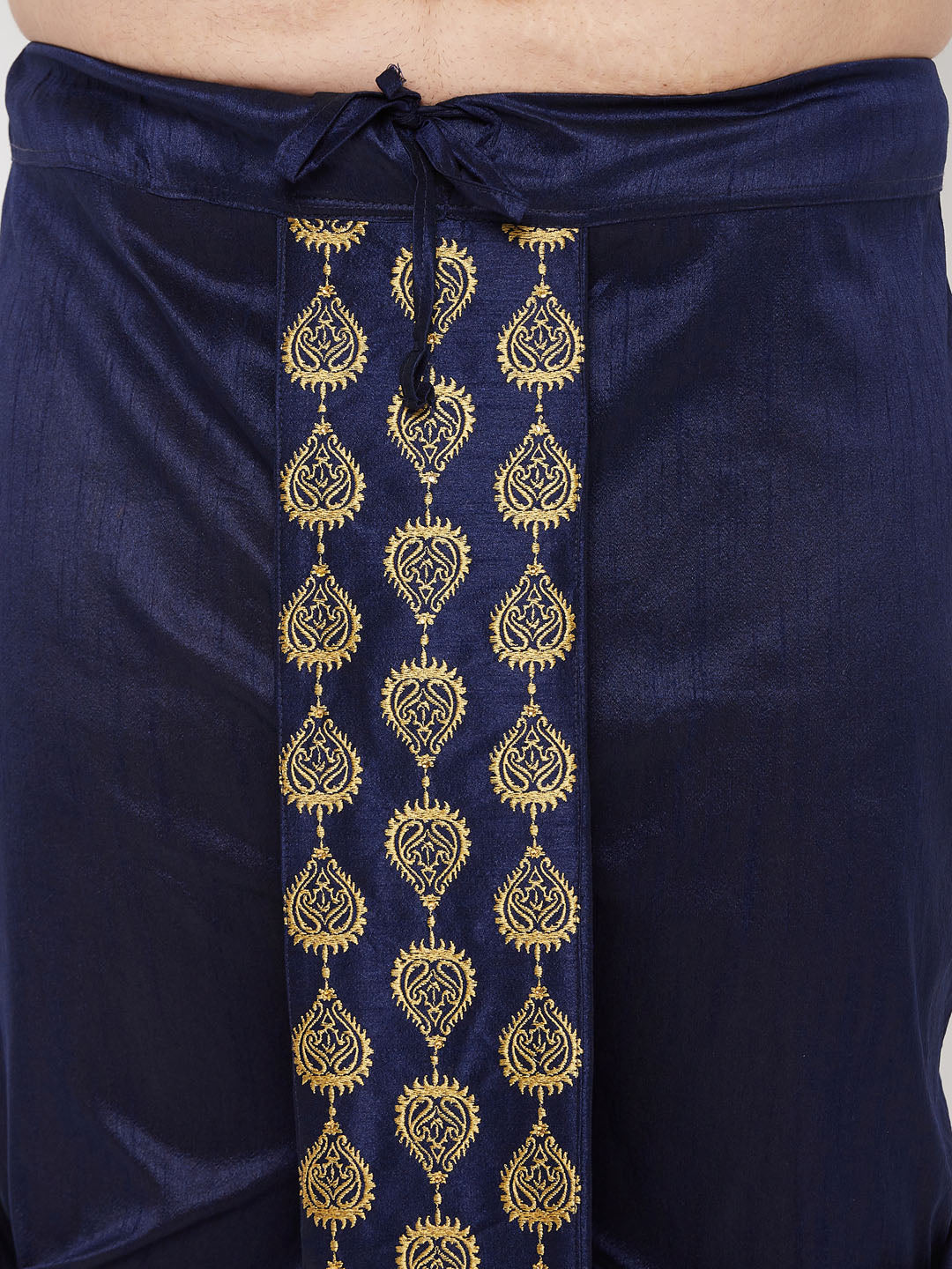 Men's Plus Size Rose Gold Silk Blend Kurta And Navy Blue Dhoti Set