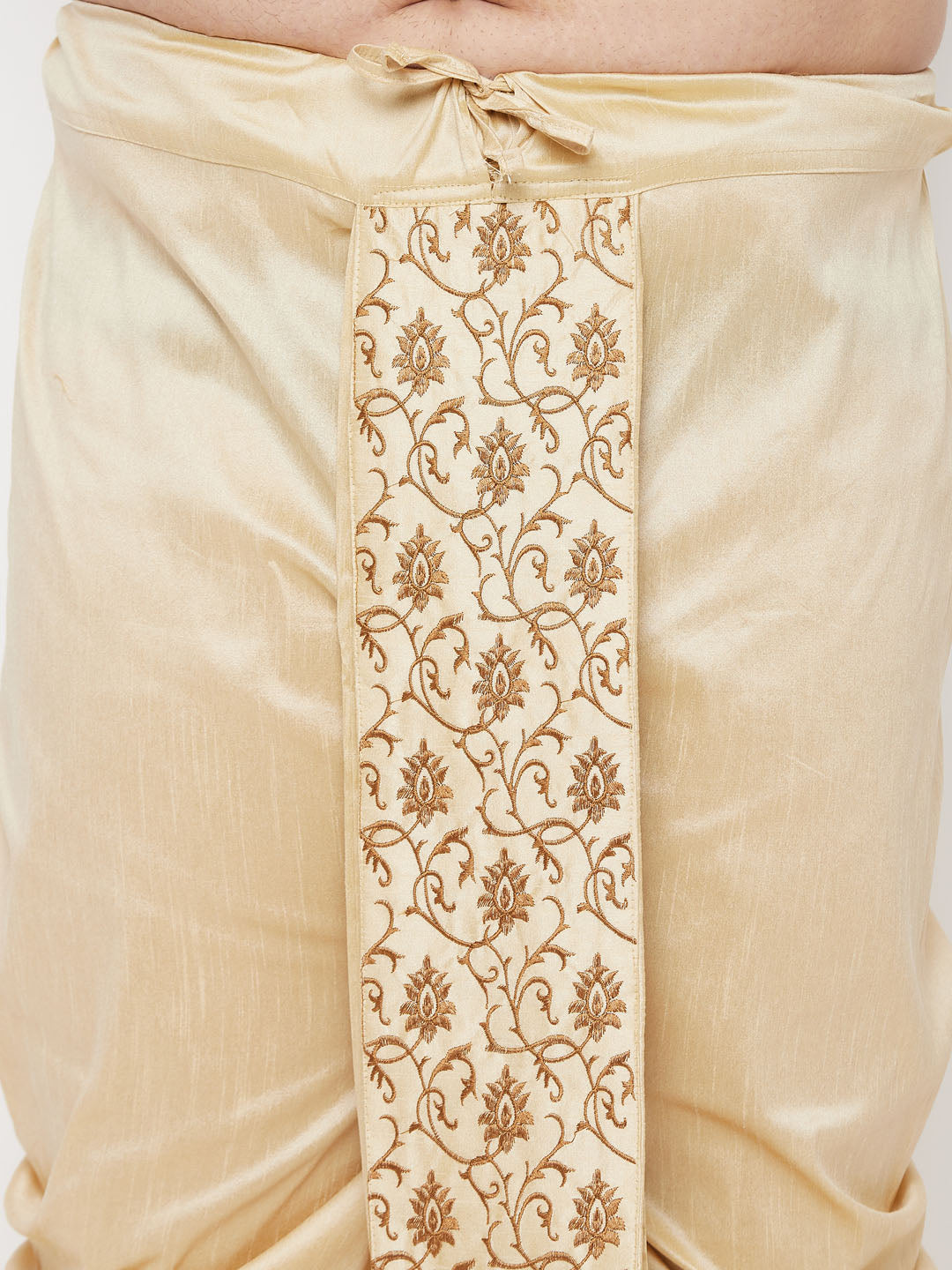 Men's Plus Size Rose Gold Silk Blend Kurta And Gold Dhoti Set
