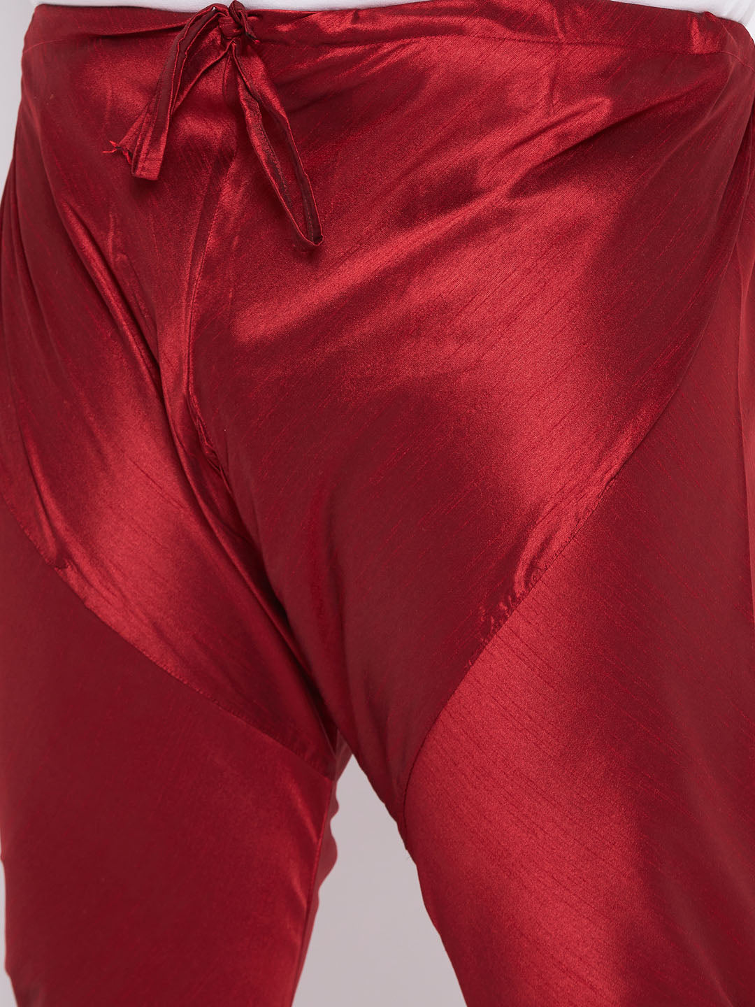 Men's Plus Size Rose Gold Silk Blend Kurta And Maroon Pyjama Set
