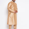 Men's Plus Size Rose Gold Silk Blend Kurta Pyjama Set