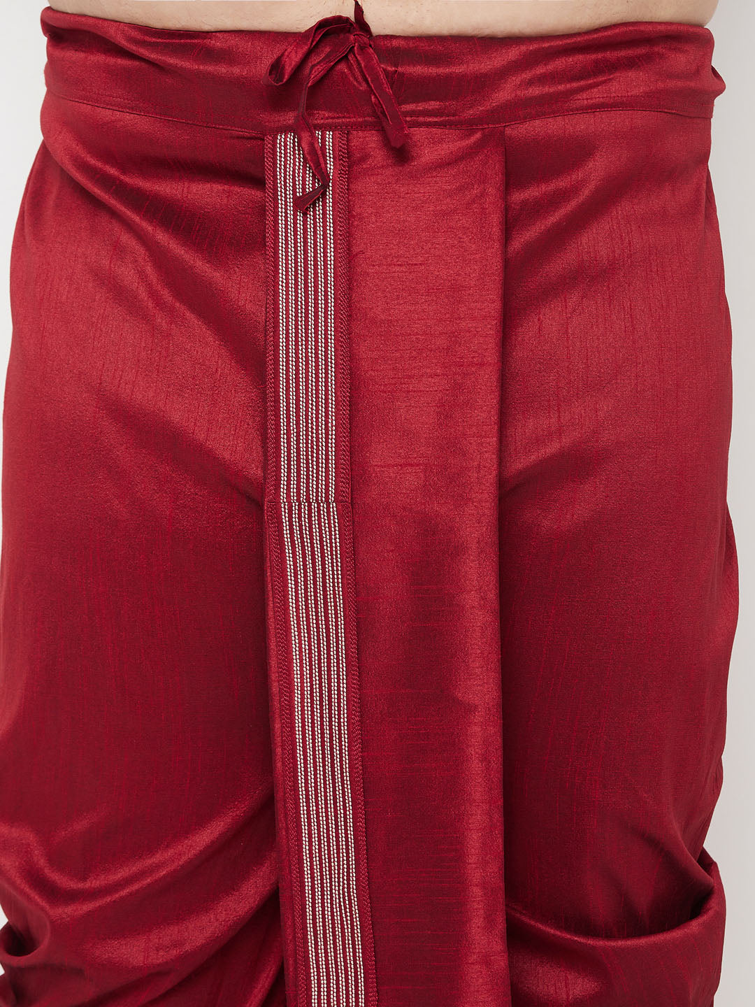 Men's Plus Size White Silk Blend Kurta And Maroon Dhoti Set