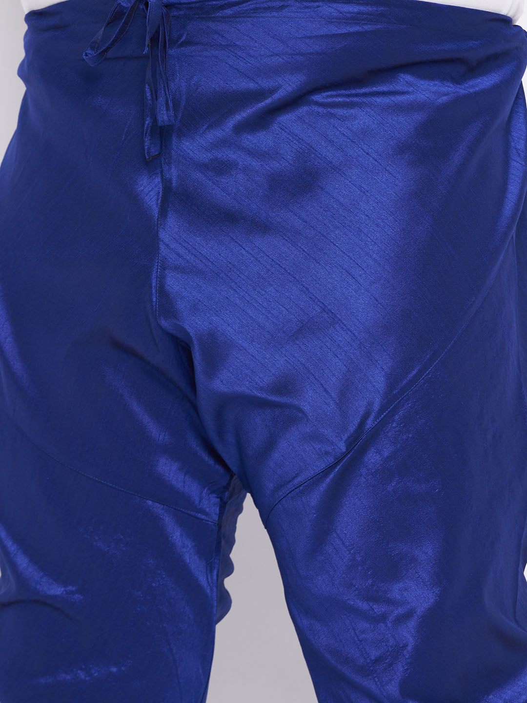 Men's Plus Size White Silk Blend Kurta And Blue Pyjama Set