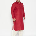 Men's Plus Size Maroon And Cream Cotton Blend Pathani Set