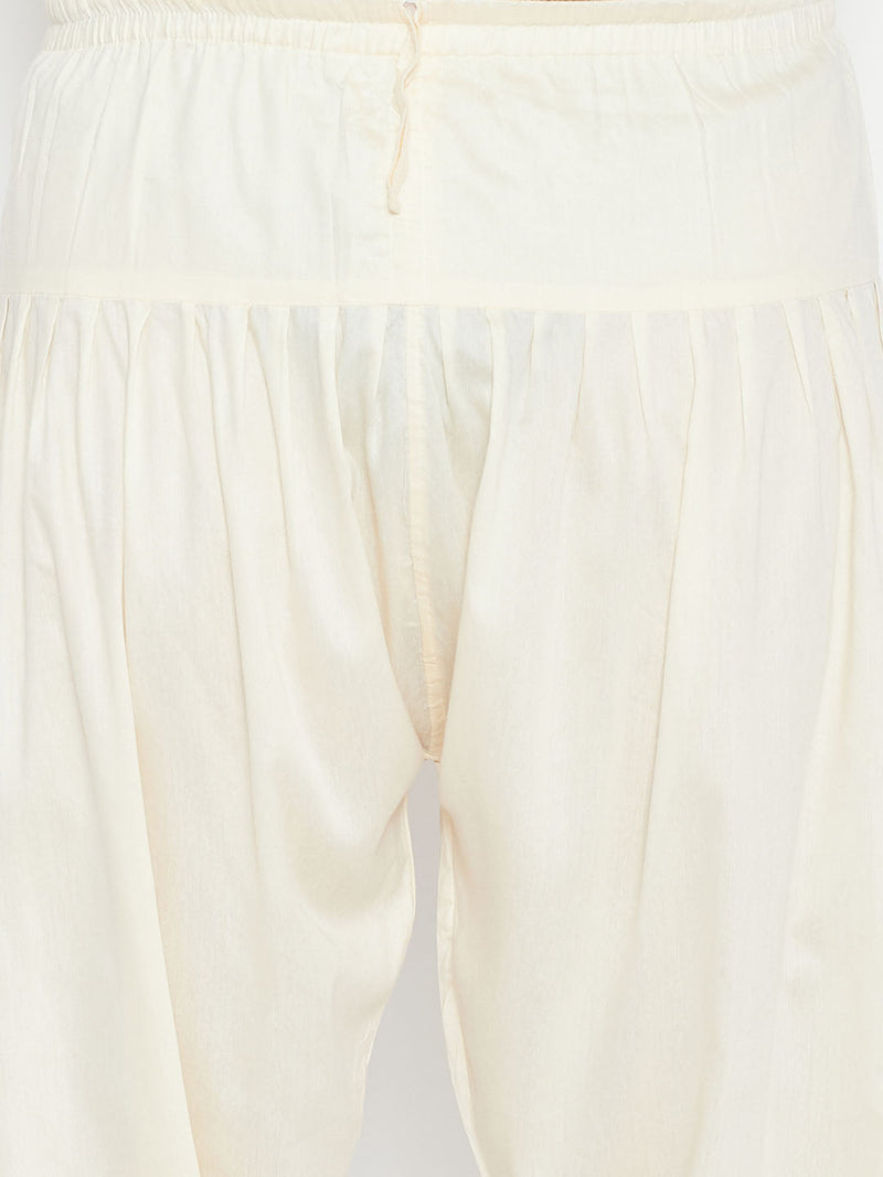 Men's Plus Size Maroon And Cream Cotton Blend Pathani Set