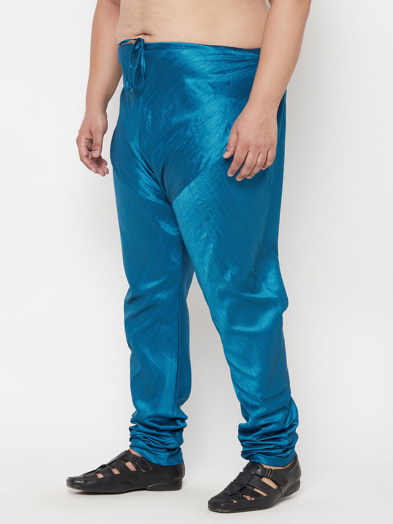 VASTRAMAY Men's Plus Size Turquoise Blue Cotton Silk Blend Pyjama