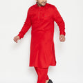 Men's Plus Size Red Cotton Blend Pathani Set